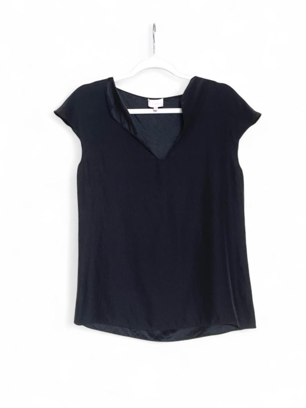 Parker Black Silk Cap-Sleeve V-Neck